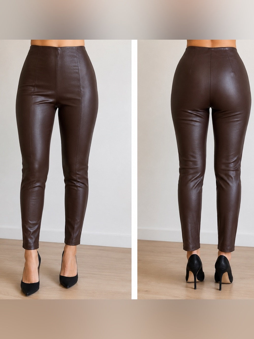Ann Taylor Petite Brown Faux Leather Skinny Pants MP